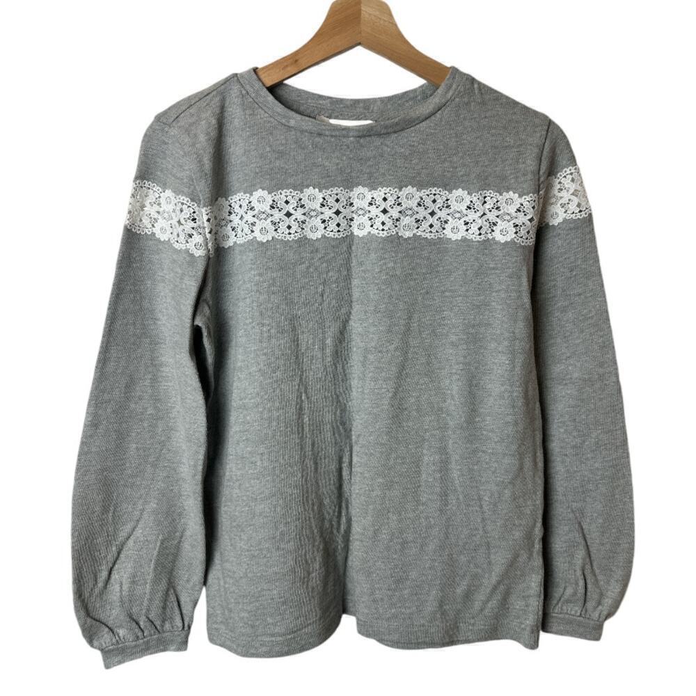 Loft Grey Sweatshirt With Lace Panel Women's Size S